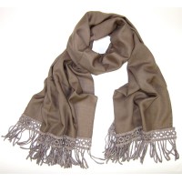 Macrame Fringed Solid Tobacco Brown Stole 